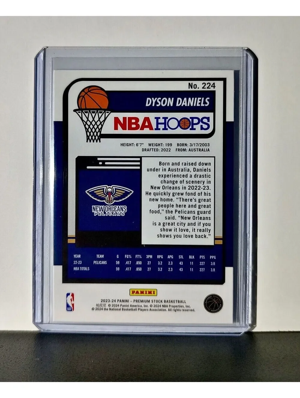 Dyson Daniels 2023-24 Panini Premium Stock NBA Hoops #224 Card Pelicans